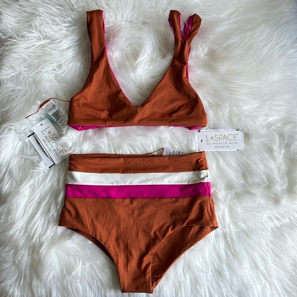 🆕 L*Space Reversible One Wave Swim Top, Portia Reversible Bottom Bikini Set XS